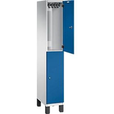 C+P Dubbele kast Cambio, 1 vak, 2 vakken, op poten, B 300 x D 525 x H 1980 mm, lichtgrijs/enziaans blauw