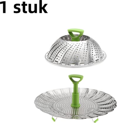 1 stuk - Stoommandje - Roestvrij staal, opvouwbaar - Multifunctioneel telescopisch stoomrek - Lotusvormige stoomschaal - Universele afdruipschaal voor kookgerei - 28 cm - Zilver