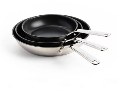 KitchenAid Stainless Steel Koekenpannenset 3-delig 20/24/28cm - PFAS-vrije antikleeflaag - Pannenset inductie - Keramische pan - Ovenbestendig tot 220°C - Zilver