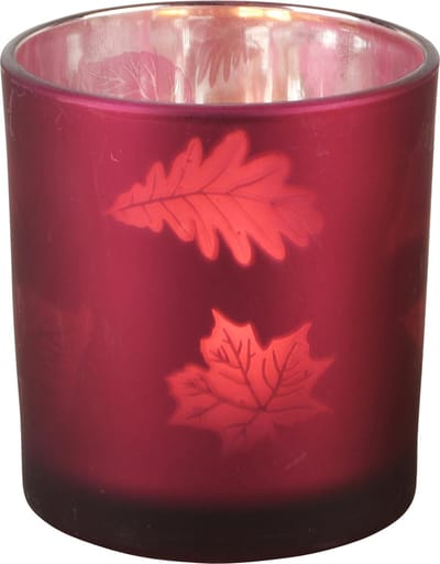 Dekoratief | Theelichthouder 'Autumn Leaves', bordeaux, glas, 7x7x8cm | A245327