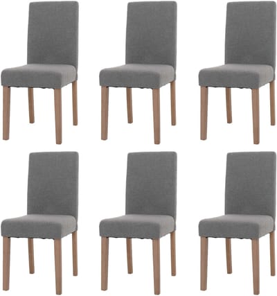 Set van 6 eetkamerstoelen Littau, keukenstoel met hoge rugleuning, stof/textiel bouclé hout ~ grijs, naturelkleurige poten