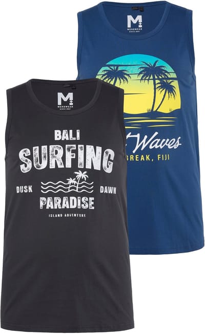 Men Plus - Heren - Tanktops set van 2 print ronde hals tot 8XL - Diepzeeblauw - Maat 7XL