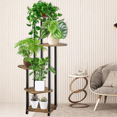 Famanu - Plantenstandaard voor binnen, 5 niveaus, van metaal, plantenrek voor meerdere planten, plantenmeubels en plantenrek, woonkamer en slaapkamer
