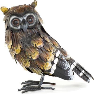 Moritz Decoratieve Uil Geel-Bruin 22 cm – Uilenfiguur van Metaal Handbeschilderd Natuurgetrouw met 3D-Verenstructuur en Veerhoorntjes – Tuindecoratie Dierfiguur in Landelijke Stijl Vintage voor Tuin Terras Balkon Woonkamer en Entree