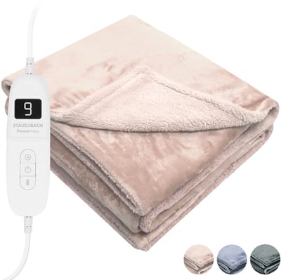 STAUS&BACH Elektrische deken 3XL - 2 persoons bovendeken - Dubbelzijdig Fleece Sherpa Warmtedeken - Champagne roze - 180x160 cm PowerNap