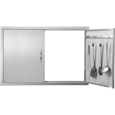 VEVOR Grilltoegangsdeur, 990 x 660 mm, dubbele buitenkeukendeur, vlak gemonteerde roestvrijstalen deur, verticale wanddeur met handgrepen en haken, voor grill-eiland, grillstation, buitenkast