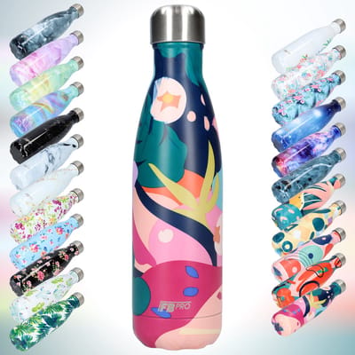 FBFS147, Thermosfles, Drinkfles, Waterfles - Modern & Slank Design - Thermos Fles voor de Warme en Koude Dagen - Dubbelwandig - Robuuste Thermoskan - 500ml - Tropical Deep Sea - Tropisch Diepe Zee
