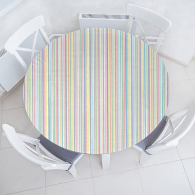 ABAKUHAUS pastel elastisch rond tafelkleed, gestreept klassiek patroon, allround elastisch tafelkleed, 90 cm - 100 cm, lichtgroen lichtblauw lichtroze