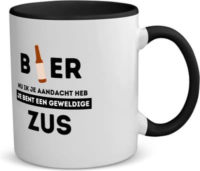 Akyol - bier, nu ik je aandacht heb je bent een geweldige zus koffiemok - theemok - zwart - Zus - de beste zus - verjaardagscadeau - verjaardag - cadeau - cadeautje voor zus - zus artikelen - kado - geschenk - gift - 350 ML inhoud
