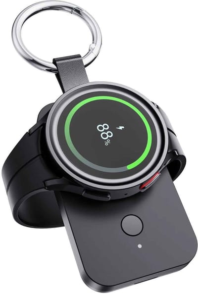 DrPhone SnapDock S – Draagbare Draadloze Smartwatch Oplader 1000mAh Powerbank – Geschikt voor Samsung Galaxy Watch (7/6/5 Pro/5/5 Classic/4/3/Active 1-2 / Ultra) – Compact & Lichtgewicht – USB-C Ingang – 2-3x Volledig Opladen - Zwart