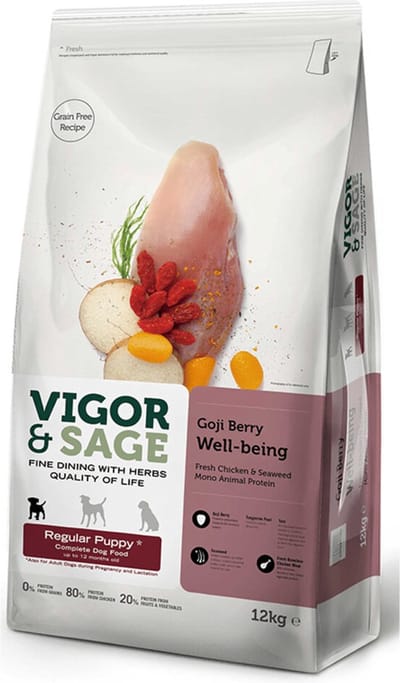 Vigor & Sage Hondenvoer Regular Puppy Well-Being Gojiberry 12 kg