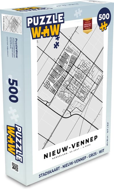 Puzzel Stadskaart - Nieuw-Vennep - Grijs - Wit - Legpuzzel - Puzzel 500 stukjes - Plattegrond