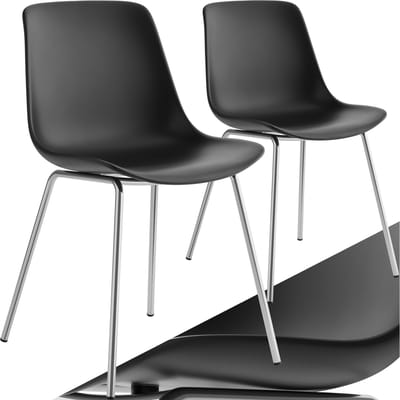 tectake® Mave stoelen - Kunststof eetkamerstoelen in modern design - Set van 2 - Zwart/chroom - Stijlvolle en comfortabele stoelen voor eetkamer of keuken