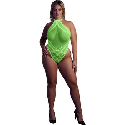 Shots - Ouch! OU839GLOOSX - Body with Halter Neck - Neon Green - XL/XXXXL