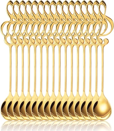 16 Delige Set Koffielepels met Muzieknoten, Gouden Dessertlepels van RVS voor Muzikanten, Perfect als Cadeau voor Koffie, Thee en Dessert