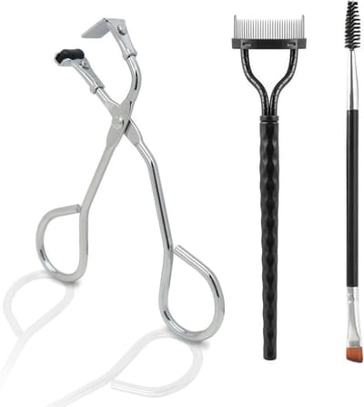 Set van 3: Oogmake-up Tools met Wimperkruller, Wenkbrauwkam en Precisiewimperkruller voor Perfecte Wimpers en Reizen
