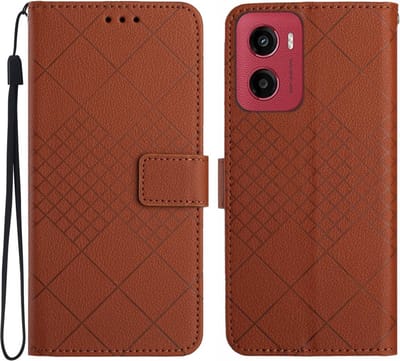 Coverup Hoesje - Geschikt voor Motorola Moto G05 / E15 Hoesje - Coverup Rhombus Book Case - Bruin