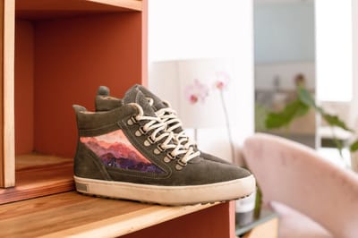Inkkas Andes Camping Boot dames sneaker – comfortabele suède leren hiking boot met Andes-bergprint – paars/roze, maat 38