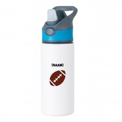 Hacebo® - American football met eigen naam waterfles met rietje blauw - Sport - Sporter - American footbaal - water fles - 650ML
