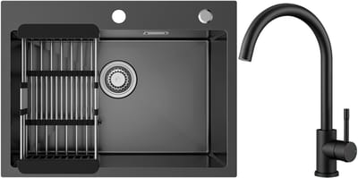 Sofetiy MAX Spoelbak Keuken 60x45cm - Spoelbak Keuken met Kraangat - Spoelbakken Keuken Met Keukenkraan - Spoelbak met Afdruipgedeelte - Antraciet