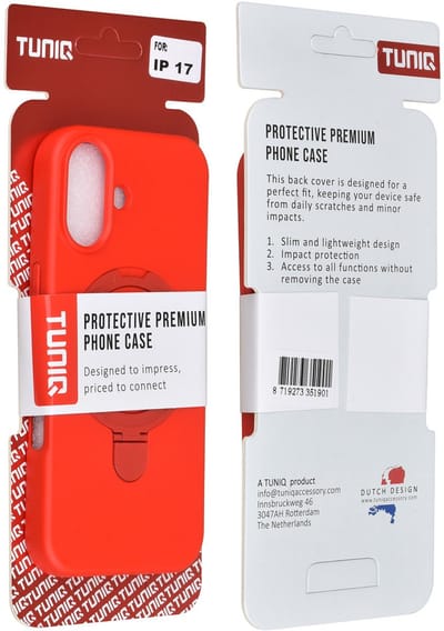 TUNIQ Back Cover - iPhone 17 Hoesje - Classic Rood - Magsafe met Ring Stand