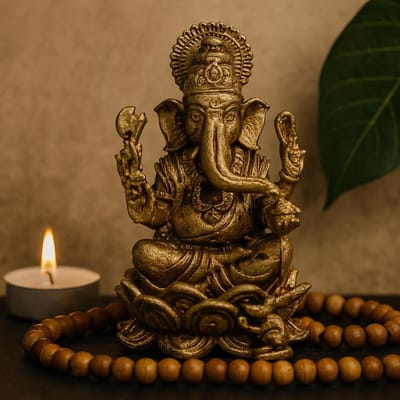 Ancient Wisdom - Decoratief beeld - Messing miniatuur god Ganesha 37 mm - beeldje - figuur - decoratie - spiritualiteit - hindoeïsme - kunst