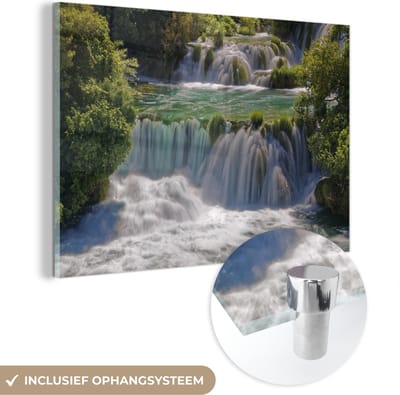 ® Glasschilderij 180x120 cm - Schilderij acrylglas - Woeste watervallen in de rivieren in het Nationaal park Krka in Kroatië - Foto op glas - Muurdecoratie woonkamer - Wanddecoratie slaapkamer - Schilderijen