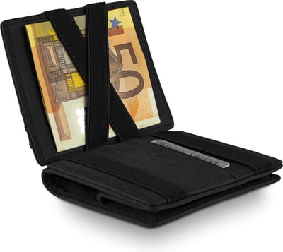 WEST (Classic) Magic Wallet met Groot Muntvak, Inclusief Elegante Geschenkdoos - Leren Portemonnee Heren met Muntvak - Pasjeshouder , RFID-Gegevensbescherming (Zwart)