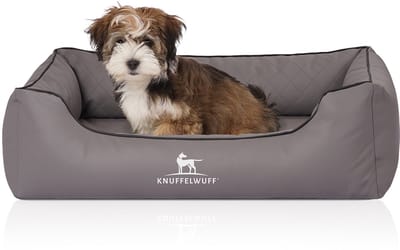Knuffelwuff orthopedisch hondenbed Madison van laser-gewatteerd kunstleer M-L 85 x 63cm grijs
