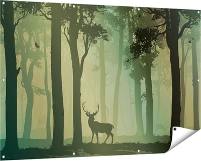 Gards Tuinposter Hert in het Bos - Silhouet - 150x100 cm - Tuindoek - Tuindecoratie - Wanddecoratie buiten - Tuinschilderij
