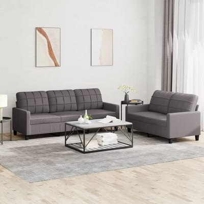vidaXL - 2-delige - Loungeset - met - kussens - kunstleer - grijs