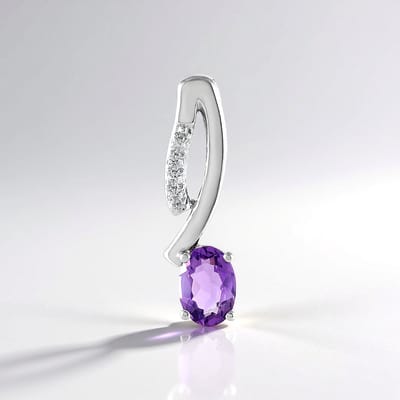Cavill - Zilveren hanger - 925 Sterling Zilver Platina - Marokkaanse Amethist 0 602 ct - Ovaal - Paarse Elegantie met Zirkon 0 059 ct