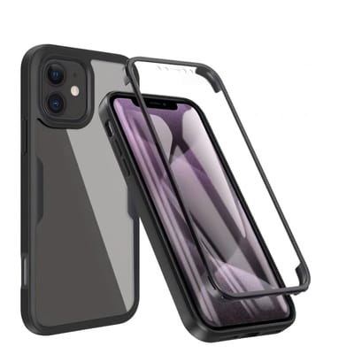 Zwart transparant telefoon hoesje geschikt voor iPhone 11 – schokbestendige case met voor en achterkant bescherming – full body cover – harde rand en doorzichtig design – dames en heren