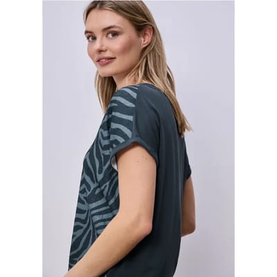 T-shirt met split neck en elastische zoom