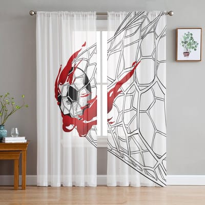 Sport Voetbal Vlam Dynamisch Zwart-Wit Transparant Raamgordijn Tule Gordijnen voor Woonkamer Slaapkamer Huisdecoratie Voile Draperieën 135W x 114H(cm) white