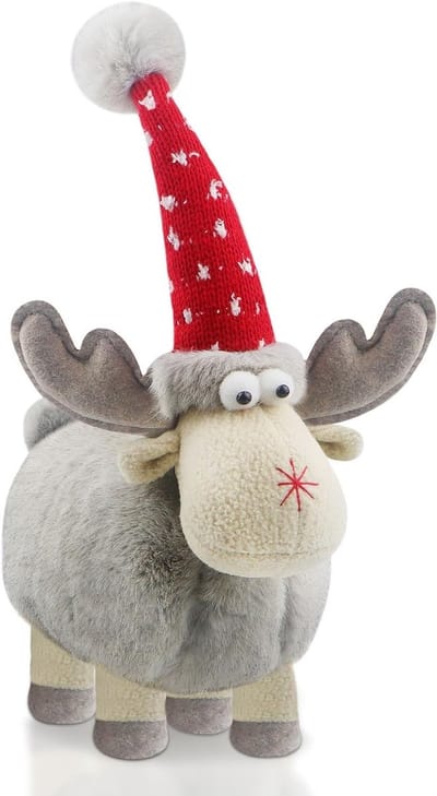 Handgemaakte Pluche Kerstdecoratie met Hert en Gnoom, Scandinavische Elk Versiering voor Thuis, Tafeldecoratie en Openhaardaccessoire - Grijs