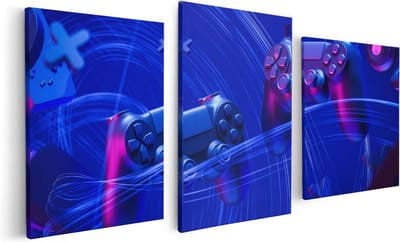 Artaza Canvas Schilderij Drieluik Twee Gaming Controllers - Gamen - 120x60 - Foto Op Canvas - Canvas Print