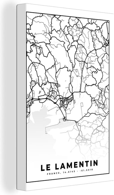 Canvas Schilderij Stadskaart – Frankrijk – Kaart – Le Lamentin - Plattegrond - Zwart wit - 20x30 cm - Wanddecoratie