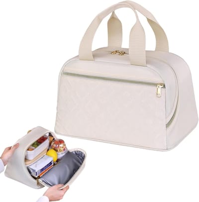 Thermo voedselcontainer - Lunchtas geïsoleerd - Maaltijden warm houden - Constante temperatuurregeling - 28 x 20 x 18 cm - Crèmekleurig