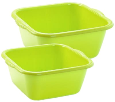 Plasticforte afwasteilen set - afwasbak - kunststof - 6 en 10 liter - groen - huishoud emmers