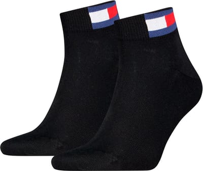 Tommy Hilfiger unisex tommy jeans 2P quartersokken flag logo zwart