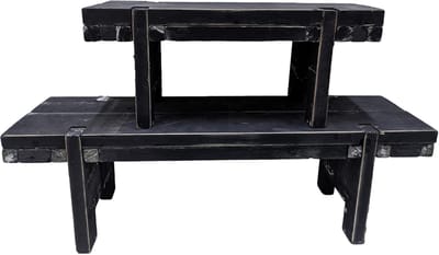 Vensterbank bankje set - Decoratie bankjes - Interieur aankleding - Robuuste dennenhouten look - 58 en 38 cm lengte - Zwart