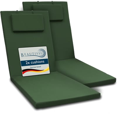 Beautissu 2x Kussen voor Ligstoel 200x60x5 cm Loft RL - Ligkussen UV-bestendige Ligstoelenkussen met Ritssluiting - Tuinmeubels Bekleding Donkergroen