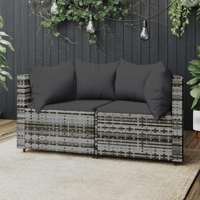 vidaXL - Tuinhoekbanken - met - kussens - 2 - st - poly - rattan - grijs