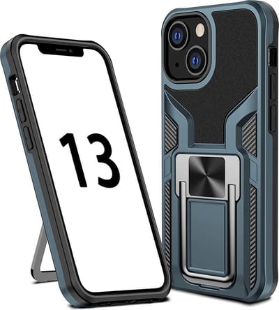 Hoesje Geschikt voor iPhone 13 Pro – Schokbestendig Ultra Slim Soft TPU Cover met kicktand Ringhouder – Cyan