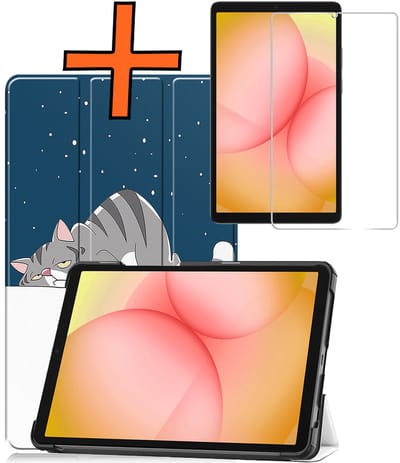 Hoesje - Geschikt voor Samsung Galaxy Tab A11 - Met Screenprotector - Trifold Bookcase - Hard Cover - Hardcover Book Case - Tablet Hoes - Kat
