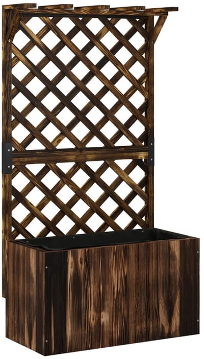 Plantenbak Met Klimrek - Houten Bloembak - Kweekbak - Trellis - Dakje - Afwatering - Weerbestendig - Hout - Tuin - 122cm - Klimmen - Bruin