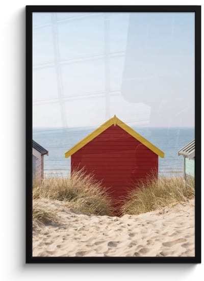 Poster in lijst - Fotolijst 60x90 cm - Posters - Strand - Huisjes - Kleurrijk - Duinen - Posterlijst zwart - Decoratie - Wanddecoratie woonkamer - Muurdecoratie slaapkamer