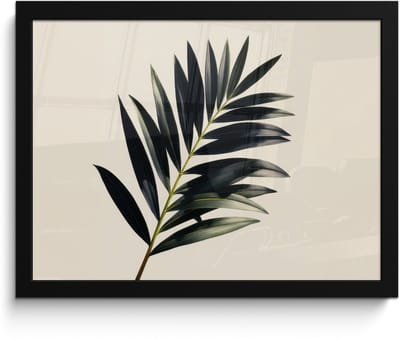 Poster in lijst - Fotolijst 40x30 cm - Posters - Palmblad - Subtiel - Groen - beige - Posterlijst zwart - Decoratie - Wanddecoratie woonkamer - Muurdecoratie slaapkamer