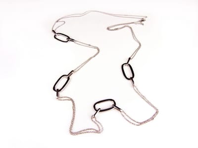 Zilveren halssnoer halsketting collier Model Email met zwarte email schakels